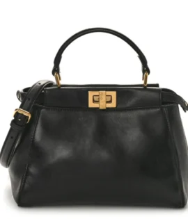 Superfake Fendi Nappa Peekaboo Iconic Satchel Mini Black Gold Hardware