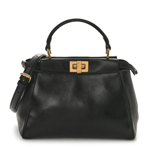 Superfake Fendi Nappa Peekaboo Iconic Satchel Mini Black Gold Hardware