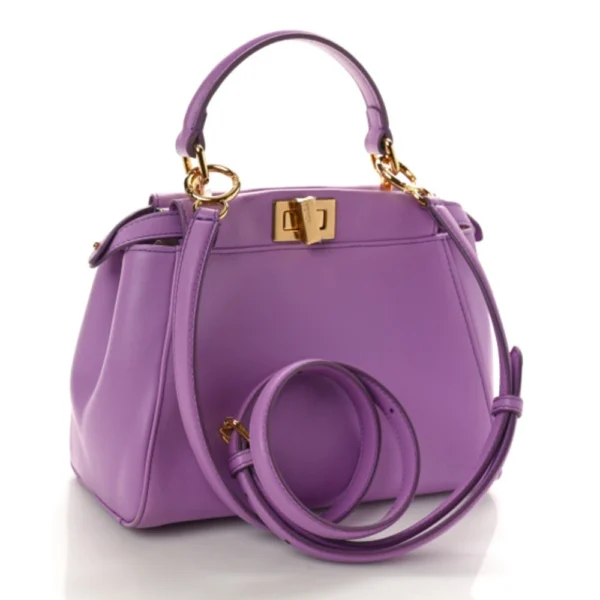 superfake Fendi Nappa Stacked Bar Peekaboo Iconic Satchel Mini Violetta Gold Hardware