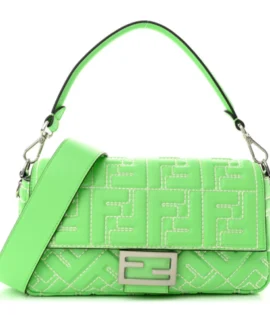 superfake Fendi Nappa Stitched Baguette Small FF 1974 Embossed Edamame Gold Hardware