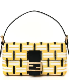 superfake Fendi Satin Sequin Baguette Medium Black Yellow White Gold Hardware