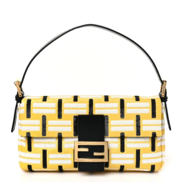 superfake Fendi Satin Sequin Baguette Medium Black Yellow White Gold Hardware