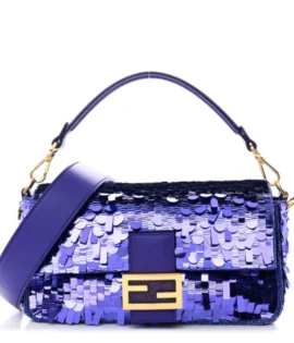 superfake Fendi Sequin Paillettes Shiny Nappa Sex and the City Small Baguette Viola Purple Rain Gold Hardware