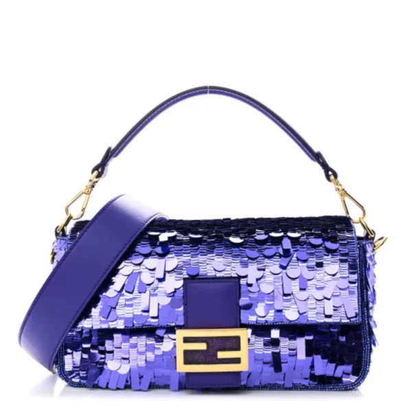 superfake Fendi Sequin Paillettes Shiny Nappa Sex and the City Small Baguette Viola Purple Rain Gold Hardware