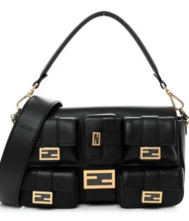 superfake Fendi Shiny Nappa Multipocket Baguette Medium Black Gold Hardware