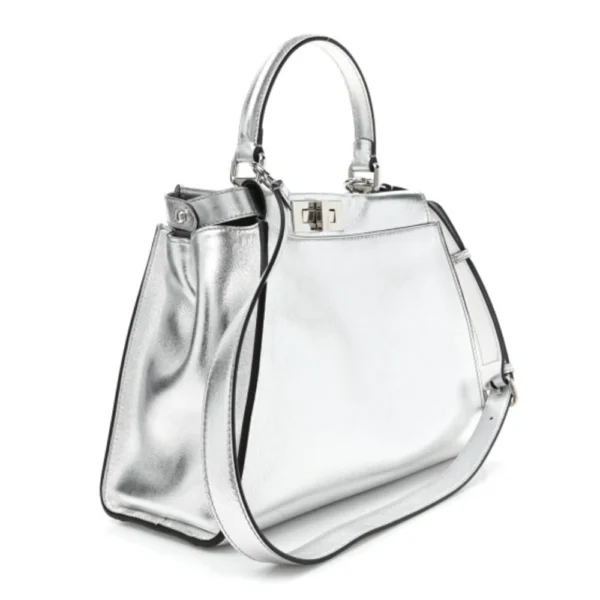 superfake Fendi Vitello Catalan Mirror Peekaboo Iconic Satchel Medium Argento Silver Hardware