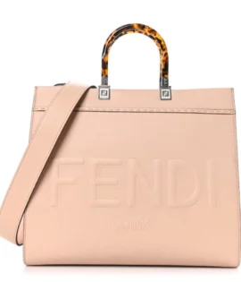 superfake Fendi Vitello Cher Plexiglass Logo Debossed Medium Fendi Sunshine Shopper Tote Light Rose Silver Hardware