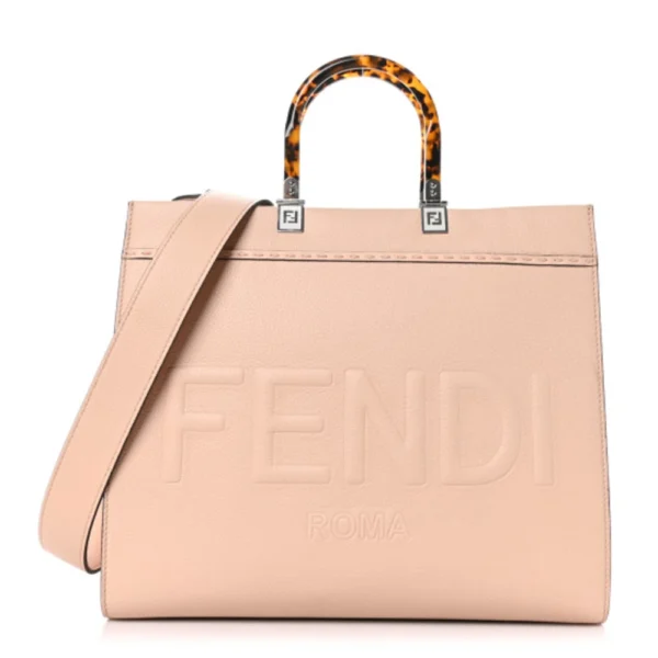 superfake Fendi Vitello Cher Plexiglass Logo Debossed Medium Fendi Sunshine Shopper Tote Light Rose Silver Hardware