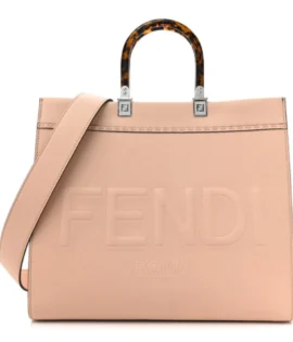 superfake Fendi Vitello King Plexiglass Logo Embossed Medium Fendi Sunshine Shopper Tote Light Rose Gold Hardware