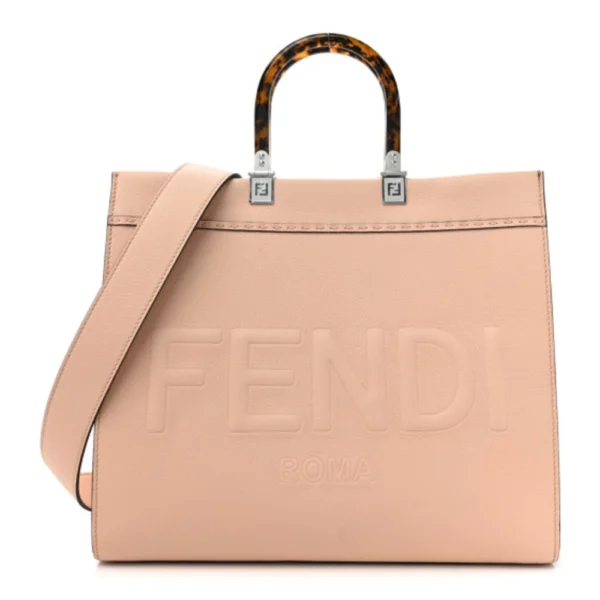 superfake Fendi Vitello King Plexiglass Logo Embossed Medium Fendi Sunshine Shopper Tote Light Rose Gold Hardware