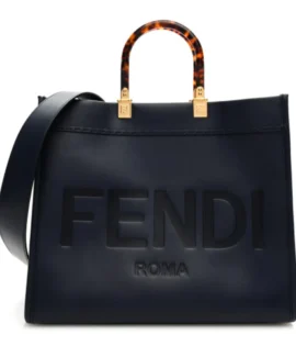 superfake Fendi Vitello King Plexiglass Logo Embossed Medium Fendi Sunshine Shopper Tote Midnight Gold Hardware