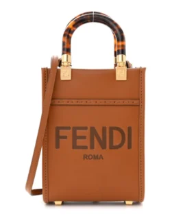 superfake Fendi Vitello King Plexiglass Logo Embossed Mini Fendi Sunshine Shopper Tote Cuoio Gold Hardware