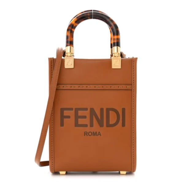 superfake Fendi Vitello King Plexiglass Logo Embossed Mini Fendi Sunshine Shopper Tote Cuoio Gold Hardware