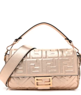 superfake Fendi Vitello Laminato Baguette Medium FF 1974 Embossed Rame Gold Hardware