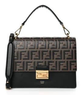 superfake Fendi Vitello Liberty Kan U Shoulder Bag Medium FF 1974 Embossed Chain Strap Bi-Color Black Maya Gold Hardware