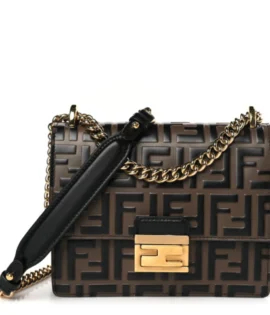 superfake Fendi Vitello Liberty Kan U Shoulder Bag Small FF 1974 Embossed Bi-Color Maya Black Gold Hardware