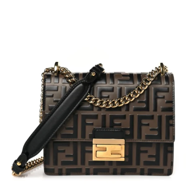 superfake Fendi Vitello Liberty Kan U Shoulder Bag Small FF 1974 Embossed Bi-Color Maya Black Gold Hardware