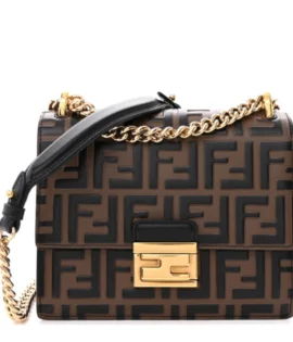 superfake Fendi Vitello Liberty Kan U Shoulder Bag Small FF 1974 Embossed Bi-Color Maya Black Gold Hardware