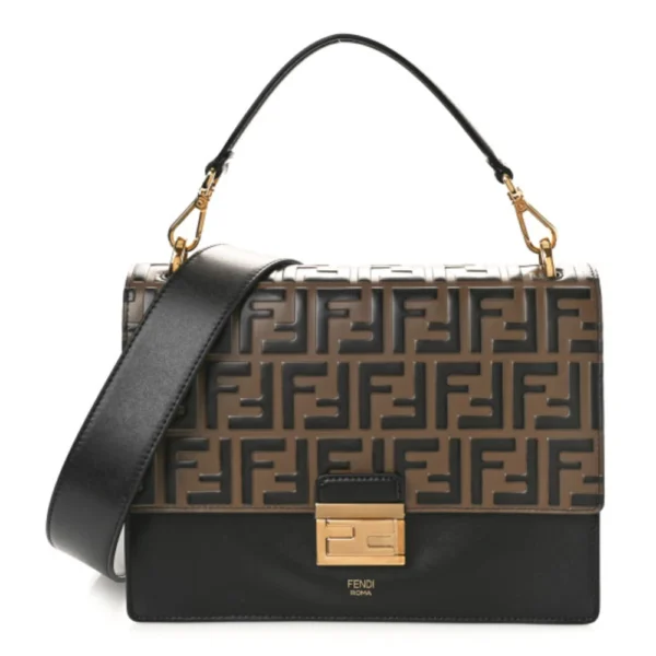 superfake Fendi Vitello Liberty Kan U Shoulder Bag Small FF 1974 Embossed Black Maya Gold Hardware