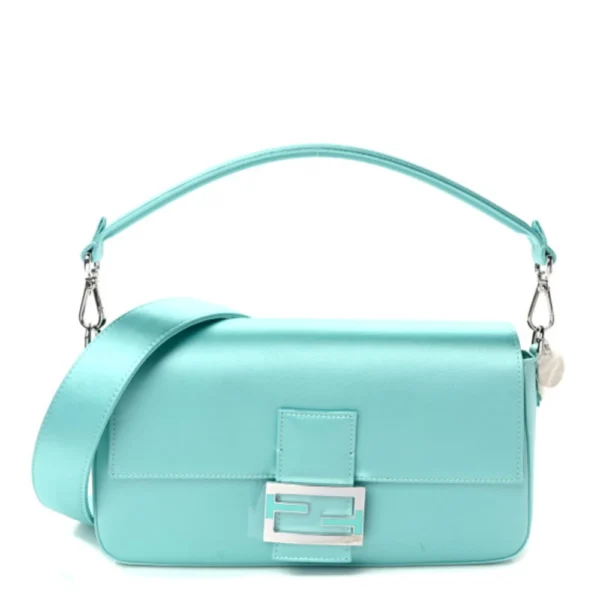 superfake Fendi X TIFFANY Satin Nappa Silver Baguette Medium Tiffany Silver Blue Silver Hardware