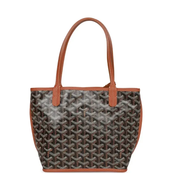 Superfake Goyard Goyardine Black Mini Reversible Anjou Tote Bag Palladium Hardware