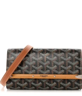 superfake Goyard Goyardine Black Monte Carlo Bois Clutch with Strap Silver Hardware