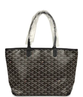 Superfake Goyard Goyardine Canvas & Chevroches Calfskin Black PM Artois Tote Palladium Hardware