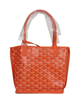 Superfake Goyard Goyardine Orange Mini Anjou Reversible Tote Bag Palladium Hardware