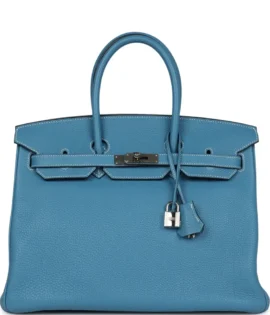 superfake Hermès Clemence Birkin 35 Blue Jean Palladium Hardware