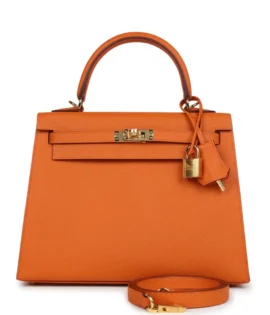 Superfake Hermès Epsom Kelly Sellier 25 Orange Gold Hardware