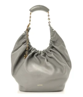 Superfake Loewe Buttery Nappa Lambskin Medium Squeeze Bag Pearl Grey Polished Gold Hardware