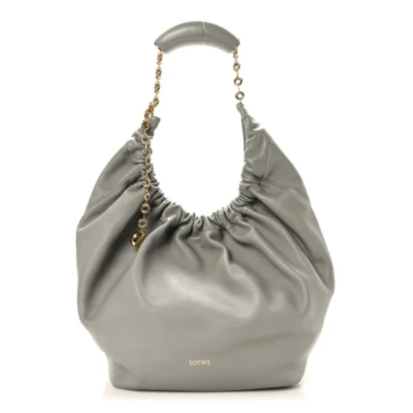 Superfake Loewe Buttery Nappa Lambskin Medium Squeeze Bag Pearl Grey Polished Gold Hardware