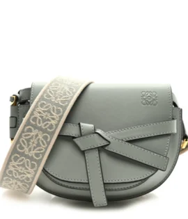 Superfake Loewe Calfskin Jacquard Mini Gate Dual Bag Ash Grey Polished Gold Hardware