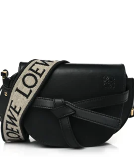 Superfake Loewe Calfskin Jacquard Mini Gate Dual Bag Black Polished Gold Hardware