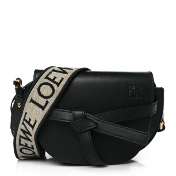 Superfake Loewe Calfskin Jacquard Mini Gate Dual Bag Black Polished Gold Hardware