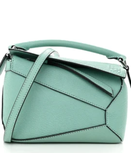 superfake Loewe Calfskin Mini Puzzle Bag Fresh Mint Polished Silver Hardware