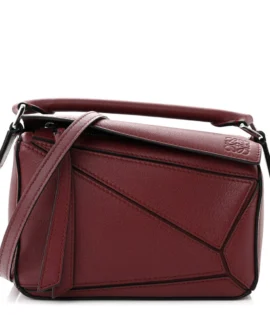 Superfake Loewe Calfskin Mini Puzzle Bag Wine Polished Silver Hardware