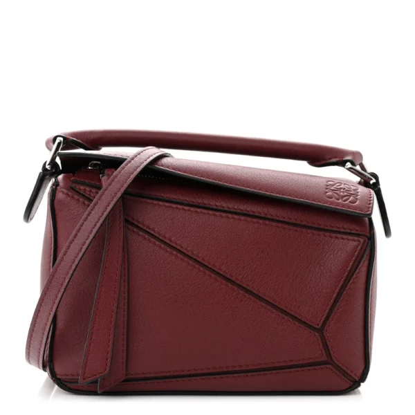 Superfake Loewe Calfskin Mini Puzzle Bag Wine Polished Silver Hardware