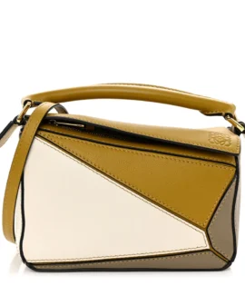 Superfake Loewe Calfskin Mini Puzzle Bag Yellow Ochre Polished Gold Hardware