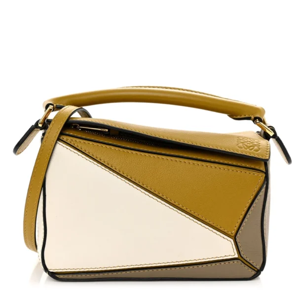 Superfake Loewe Calfskin Mini Puzzle Bag Yellow Ochre Polished Gold Hardware