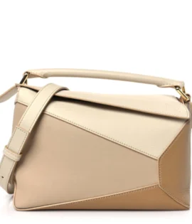 Superfake Loewe Classic Calfskin Small Puzzle Edge Bag Dusty Beige Soft White Polished Gold Hardware