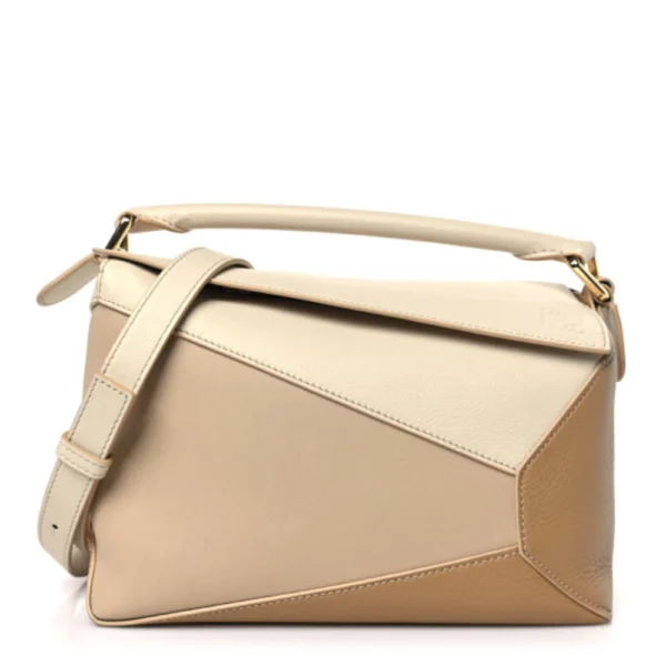 Superfake Loewe Classic Calfskin Small Puzzle Edge Bag Dusty Beige Soft White Polished Gold Hardware