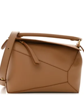 Superfake Loewe Grained Calfskin Small Puzzle Edge Bag Toffee Polished Gold Hardware