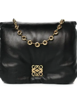 Superfake Loewe Lambskin Small Goya Puffer Bag Black Polished Gold Hardware