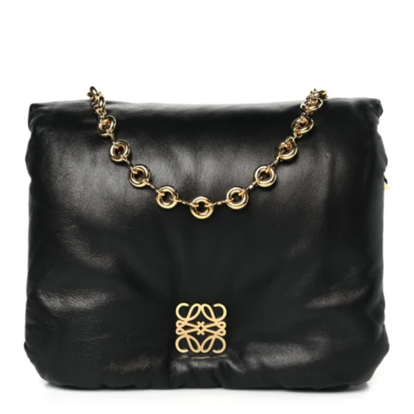 Superfake Loewe Lambskin Small Goya Puffer Bag Black Polished Gold Hardware