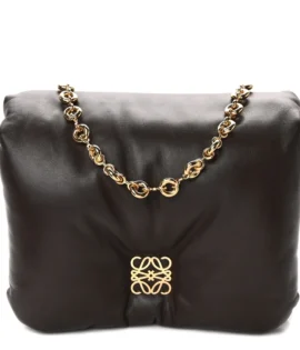 Superfake Loewe Lambskin Small Goya Puffer Bag Dark Chocolate Polished Gold Hardware