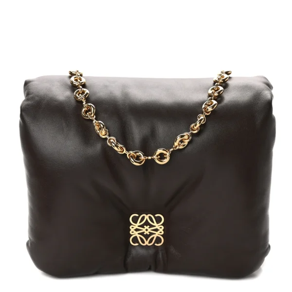 Superfake Loewe Lambskin Small Goya Puffer Bag Dark Chocolate Polished Gold Hardware