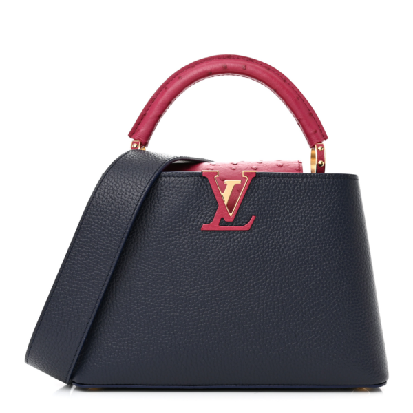 superfake Louis Vuitton Capucines BB Bleu de France Berry Red Ostrich Gold Hardware