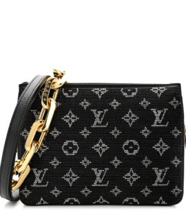 Superfake Louis Vuitton Coussin BB Black Satin Beaded Embroidered Monogram Gold Hardware