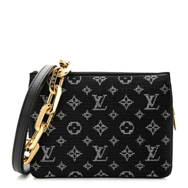 Superfake Louis Vuitton Coussin BB Black Satin Beaded Embroidered Monogram Gold Hardware